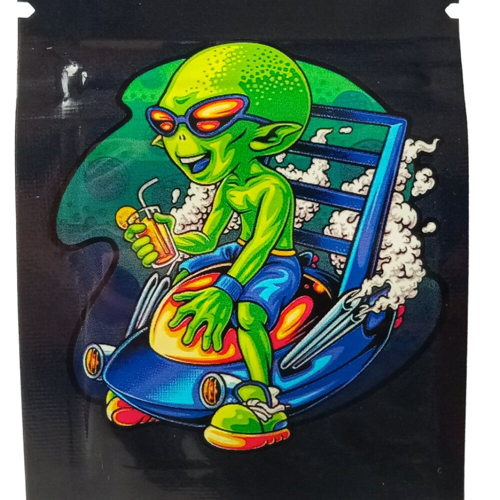 5 Trippy Mylar Bags, Herbal Psychedelic Zip Lock Printed Pouches, Space, Alien.. - Picture 6 of 16